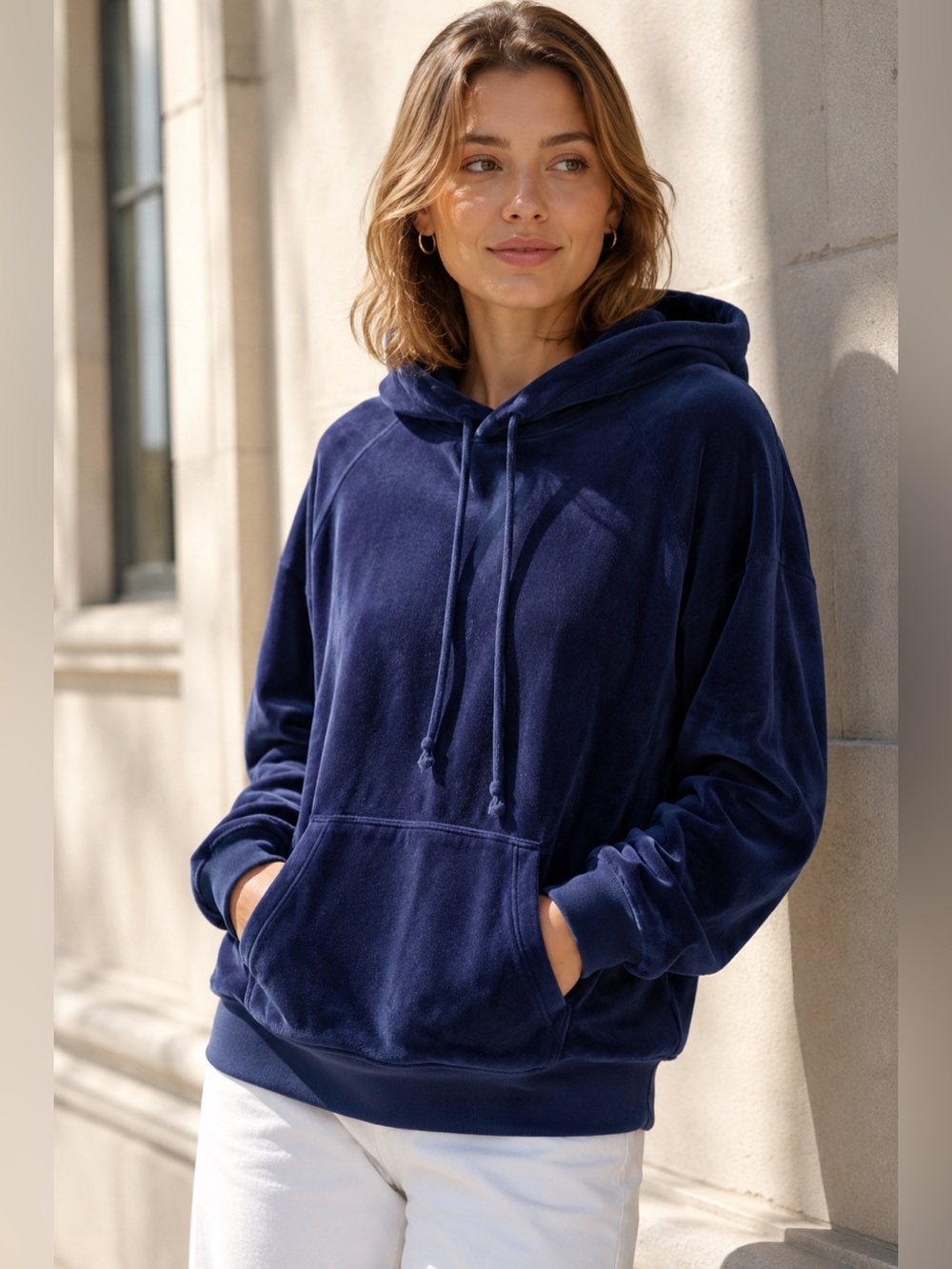 J. Crew Navy Velour Hooded Pullover